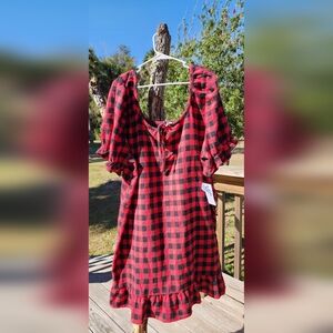 Nordstrom Red and Black Checkered 100% Cotton Flannel Nightgown. NWT